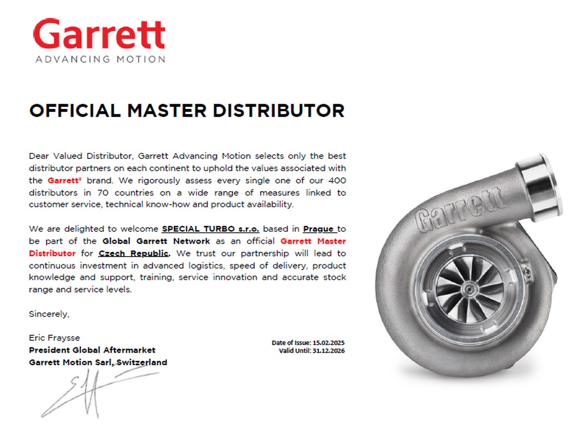 Zertifikat Garrett Official Master Distributor für Tschechien